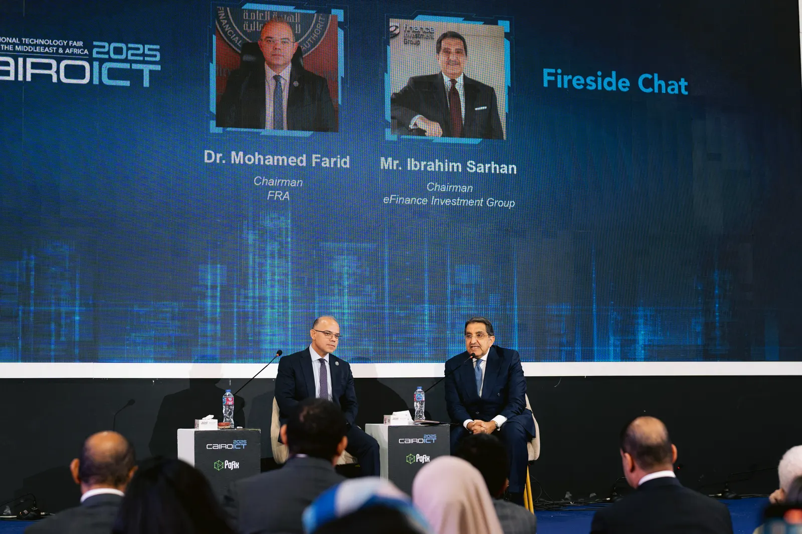 Fireside chat at PAFIX 2025: Dr. Mohamed Farid, Chairman of the Financial Regulatory Authority, and Mr. Ibrahim Sarhan, Chairman of e-finance Investment Group