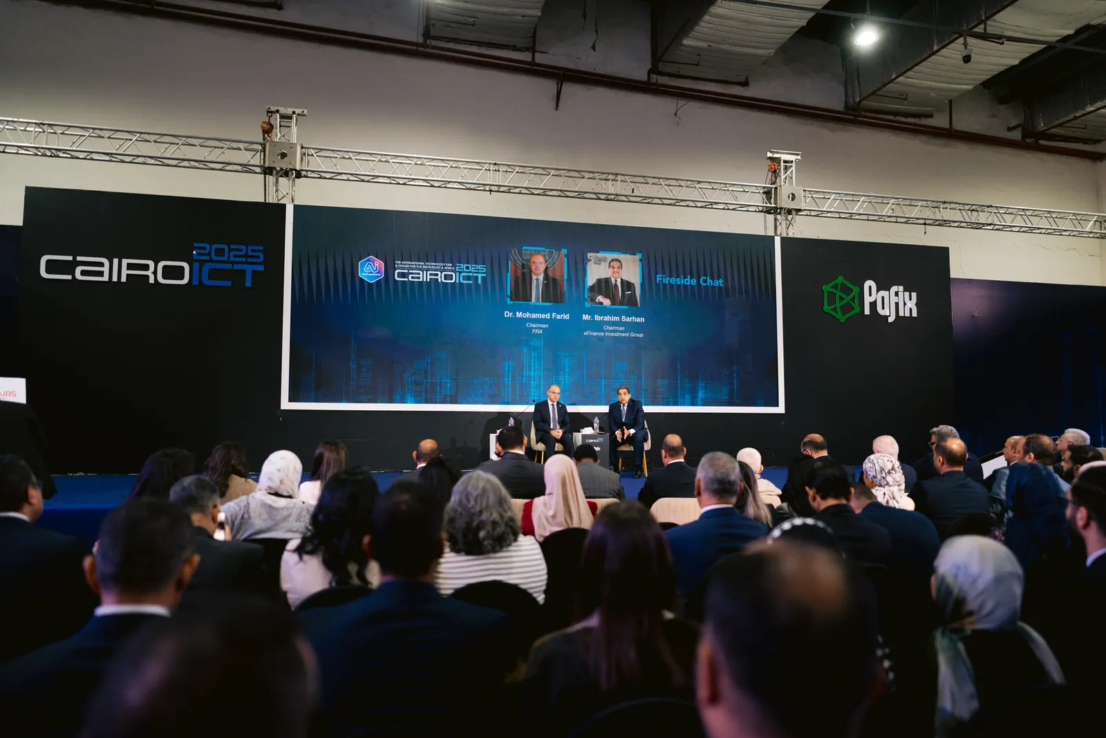 The fireside chat with Dr. Mohamed Farid, Chairman of the Financial Regulatory Authority, on the PAFIX 2025 forum stage