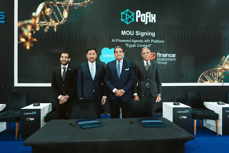 The e-finance and Salesforce MoU for "Egypt Connect" on the PAFIX stage, PAFIX 2025